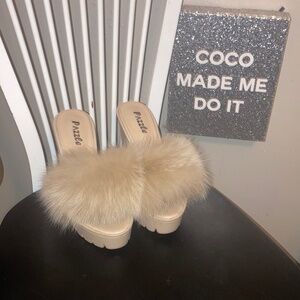 Genuine rabbit fur chunky heels